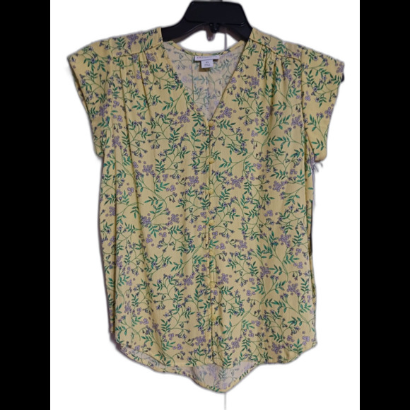 NWT Women's Liz Claiborne Short Sleeve Button-down Topsize XS Banana Floral - Picture 1 of 6